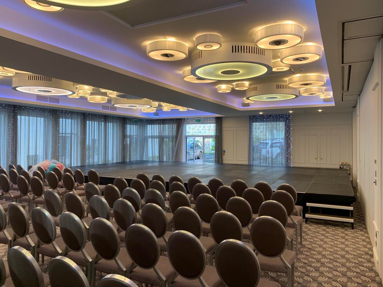 Large modular stage at The Chester Hotel located in Aberdeen. Provided by ShowEquip Limited